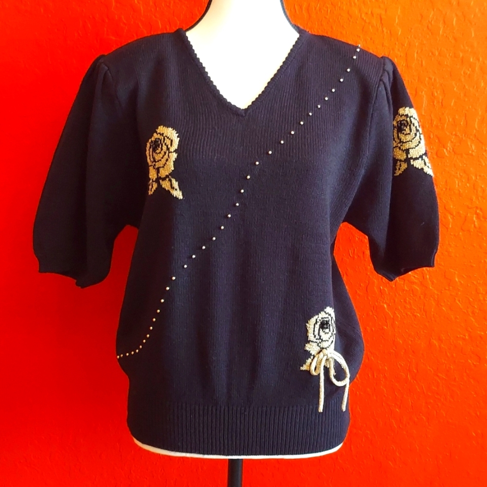 Vintage 1980's Fancy Embellished Sweater with Shoulder Pads